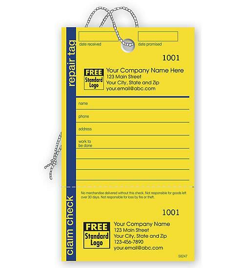 1000 Repair Tag In Yellow W/Navy Border 3.125 X 5.5 / Nebs Deluxe No. 58247