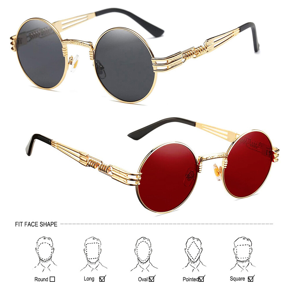 1/2Pcs Retro Metal Frame UV Blocking Lens Round Polarized Steampunk Sunglasses