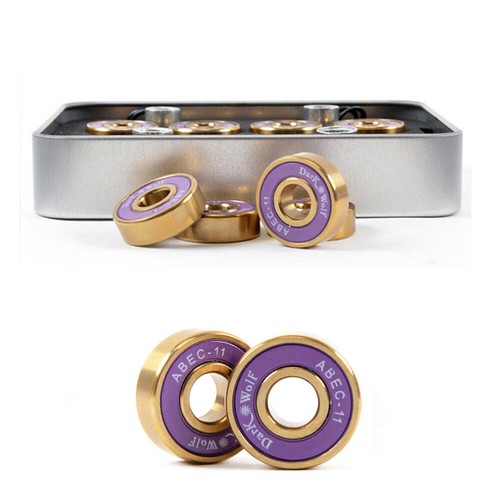 Dark Wolf Skateboard Bearings Titanium ABEC-11 Purple Gold 8pcs with 4x Spacers