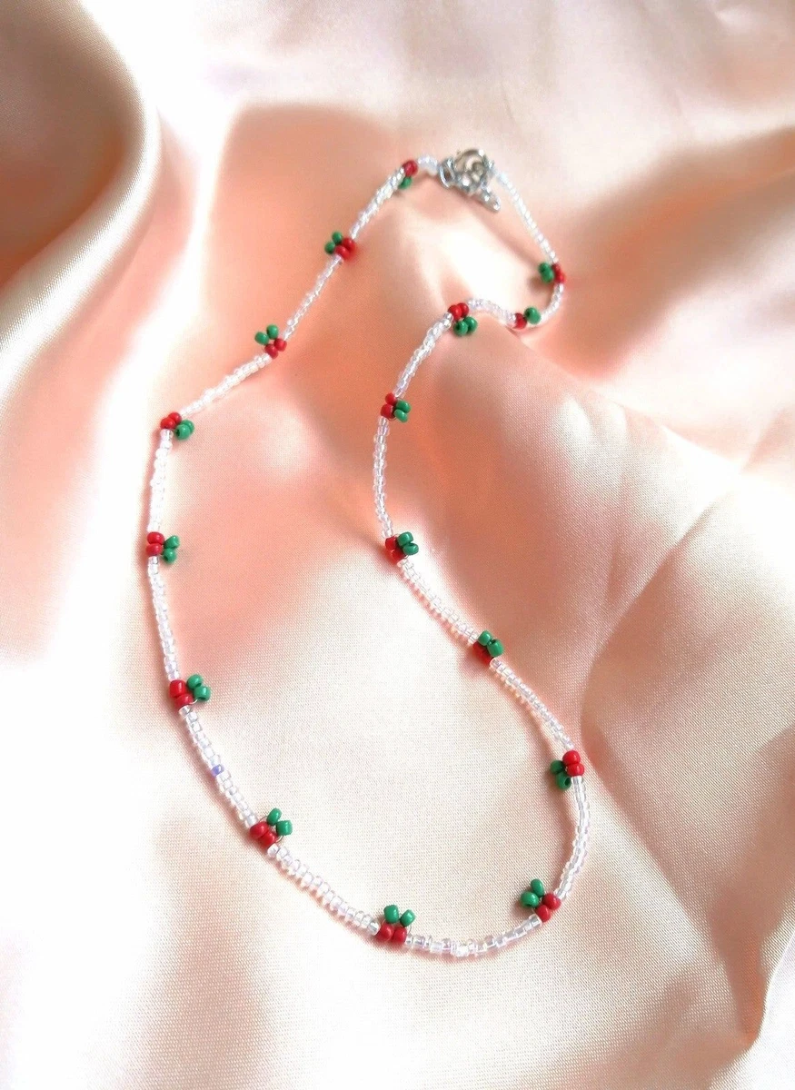 Red and White Plastic Bead Retro Necklace – Frontier Relics