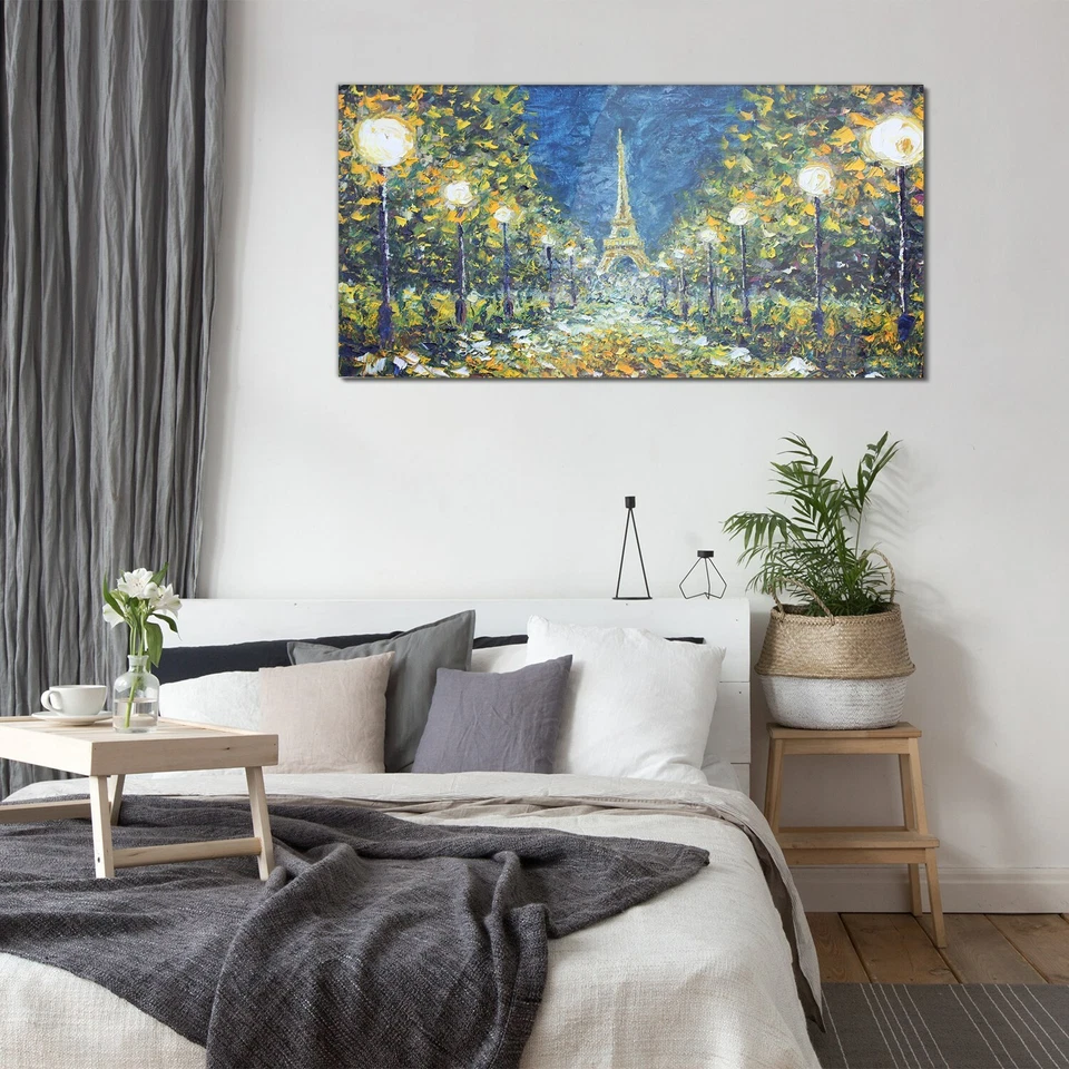 Ölgemälde Park Bäume Eiffelturm Nacht 140x70 Acrylglasbild Plexiglas Wandbild - Bild 3 von 4
