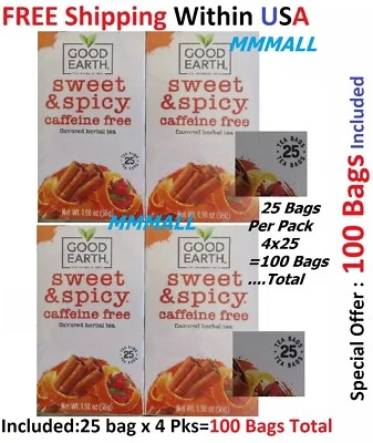 Good Earth Herbal & Black Tea 100 Tea Bags Sweet & Spicy FRESH Date 2026