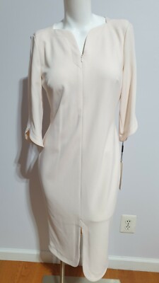 NEW CAVLIN KLEIN SPLIT NECK ELBOW LENGTH SLEEVE SHEATH DRESS SIZE