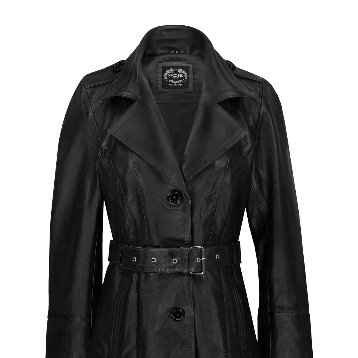 Womens MOD 3 4 Length Smart Fit Real Leather Coat Classic Ladies Trench Jacket