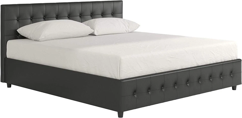 DHP Cambridge Gas Lift King, imitación cuero negro, cabecero y pie de cama acolchados Foto 2 de 4