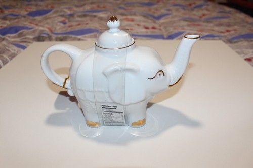 NEW Harmony white with gold elephant tea pot, 20 green tea bags. NWT display HTF - Picture 8 of 10