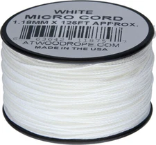 New Atwood Rope MFG Micro Cord 125ft White RG1274 1.18mm diameter. Good for jewe