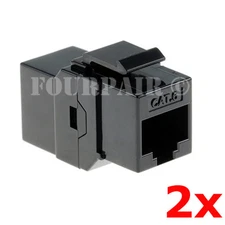 2 Pack - CAT6 Inline Coupler Keystone RJ45 Female Snap-In Jack Insert - Black