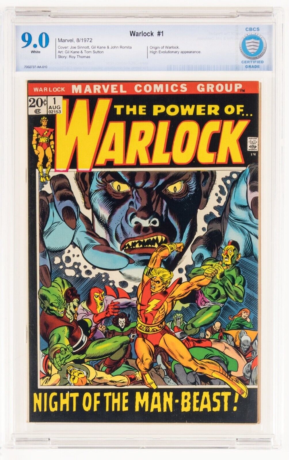 🔥 Warlock #1 CBCS 9.0 1972 Origin of Warlock Roy Thomas Story Marvel Comics cgc