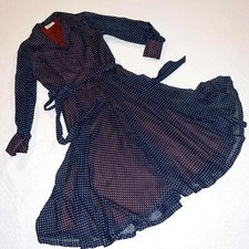 True Vintage 50s DRESS size 6 S navy blue dot fit flare shirt dress