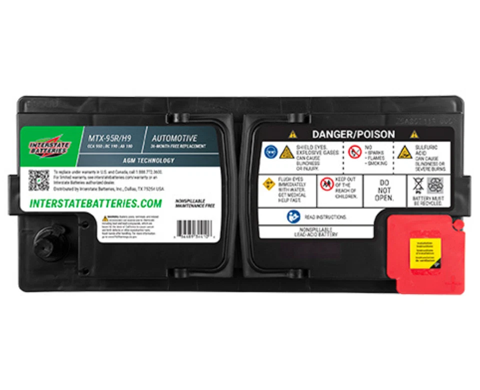 Baterías Interestatales 12V 100Ah Grupo Tamaño H9/95R SLI AGM Batería Automotriz Foto 4 de 4