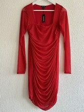 RED RUCHED BODYCON DRESS 14 BOOHOO BNWT  SUMMER HOLIDAY PARTY GLAM XMAS CLUB