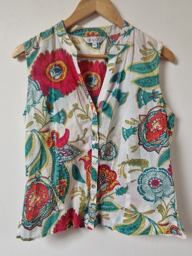 East Cotton Floral Sleeveless Blouse Top Size 10