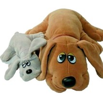 Vintage 1985 Tonka Pound Puppies 18" Mom  Baby Stuffed Plush Brown Grey Dogs