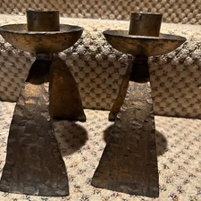 ARTS & CRAFTS MISSION CANDLE HOLDERS GILT IRON HAND WROUGHT GOTHIC Spain 1980’s