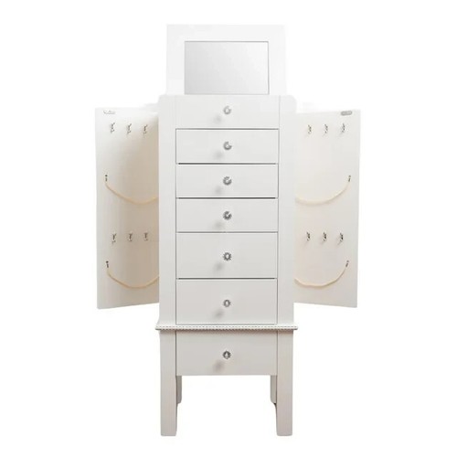 Schmuckschrank Organizer Stehholz Aufbewahrungsbox Truhe mit Kristallknauf weiß - Bild 13 von 24