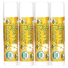 SIERRA BEES 100% Certified Organic Lip Balm Stick 4 Pack - Honey