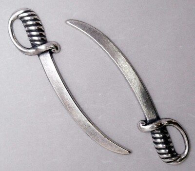 #4106 LARGE ANTIQUED STERLING SILVER PLATED PIRATE CUTLASS/SWORD - 2 Pc Lot