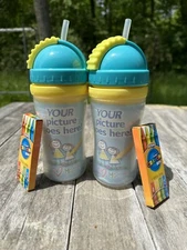 Lot of 2 Playtex Create My Own Cup Toddler Baby Sippy Straw w/ free crayons NEW