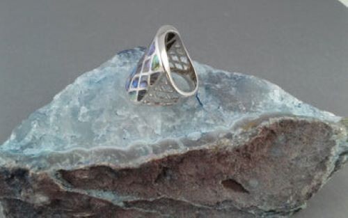 Sterling Silver Abalone Shell Inlay Ring – Signed… - image 2