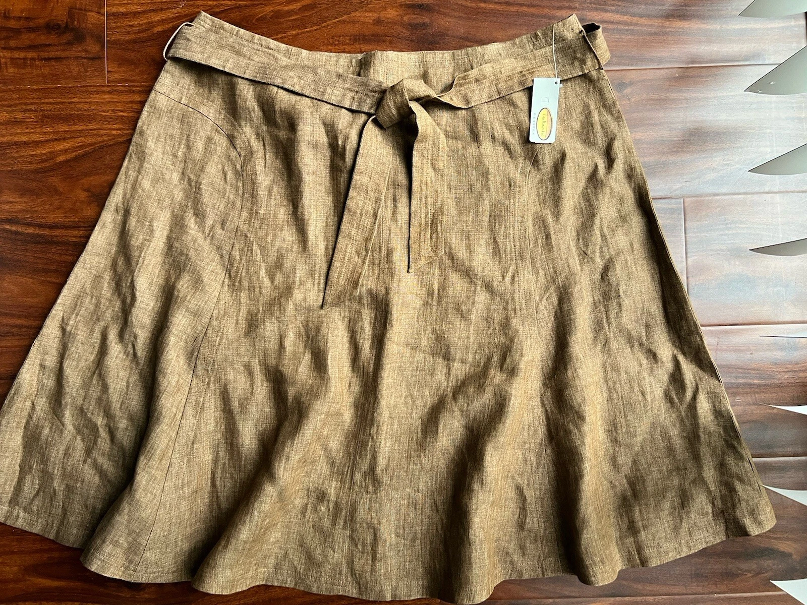 Talbots Petites Women’s Skirt Size 14 A-line Brown Waist Tie Zipper Casual
