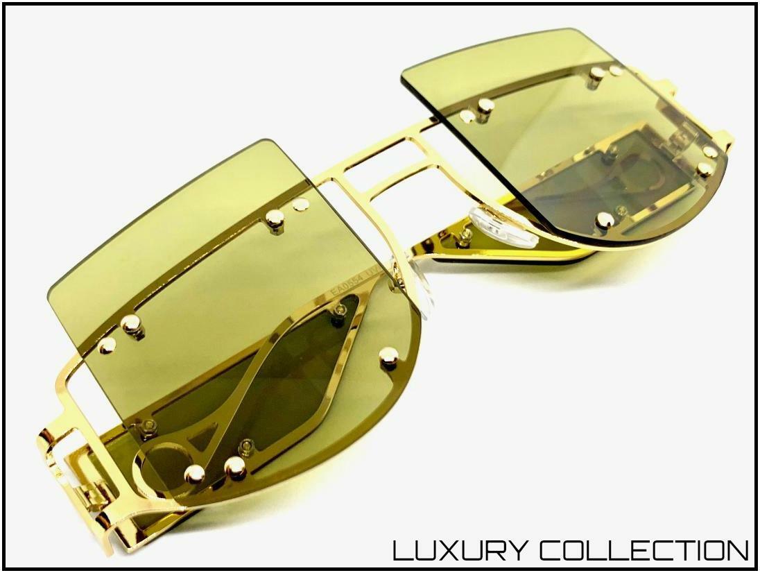 Classy Elegant Retro Modern Style SUN GLASSES Gold Metal Frame Olive Green Lens