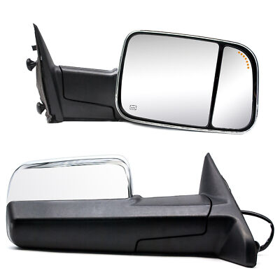 Towing Mirrors For 2015-2018 Dodge Ram 1500-3500 Power Heated Arrow Chrome Cap