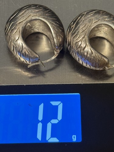 Vintage Ross Simons RS Textured Silver 925 Puffy Crescent Hoop Earrings Thailand - Picture 9 of 12
