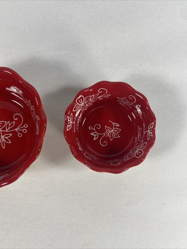 Temptations Basketweave Nested Nesting Bowls Floral Lace Lid PPP SQ 962920 Red - Picture 5 of 14
