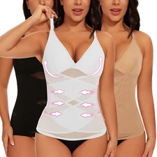 Women Tummy Control Shapewear X-cross Top Slim Tanks V-Neck Camisole US