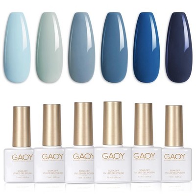 GAOY Blue Navy Gel Nail Polish Set 6 Colors Nude Gray Baby Blue UV Soak Off Kit