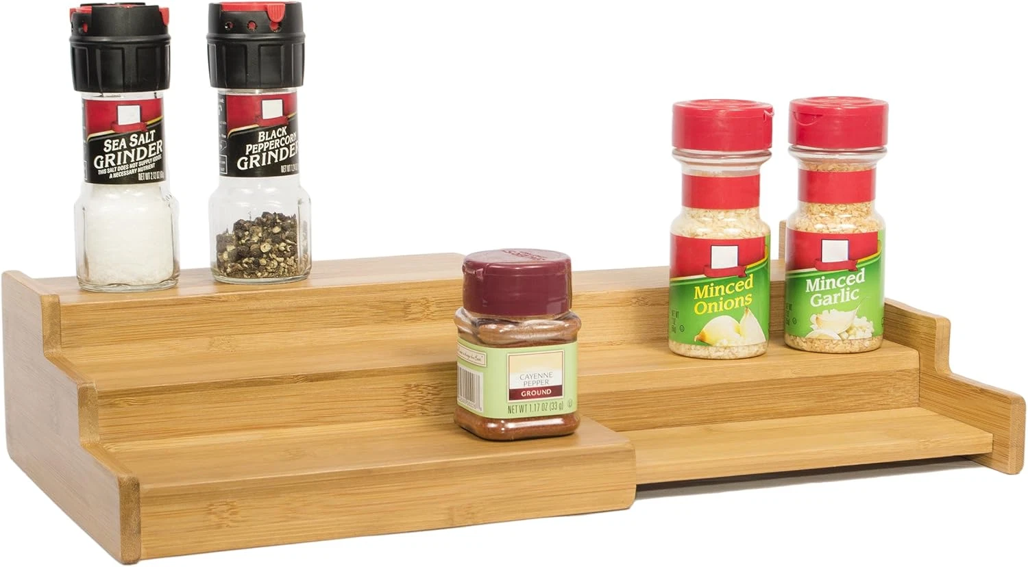 Bamboo Expandable 3-Tier Spice Rack and Cabinet Organizer, Natural, Small