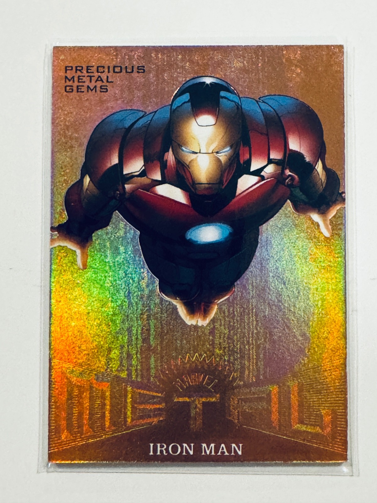 2017 Fleer Ultra Spider-Man Metal BRONZE PMG MM08 MM8 Iron Man #/199 Insert VHTF