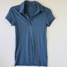 Icebreaker Merino 150 Tech Lite Polo Women XS Blue Gray Good Short Sleeve Wool
