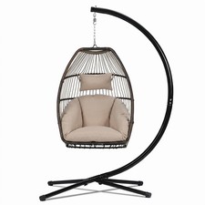 Aoodor Hanging Egg Chair w/ Stand & Foldable Rattan Swing Chair Cushion Hommock