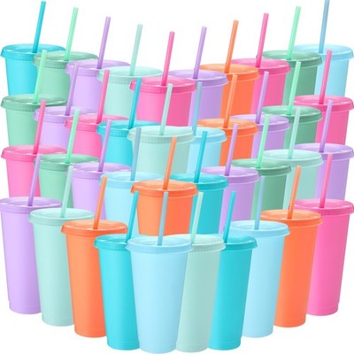 Tumbler 60 Pack 24-27 oz Macaron Color Straw Lid Reusable Honeydak Bulk Cups