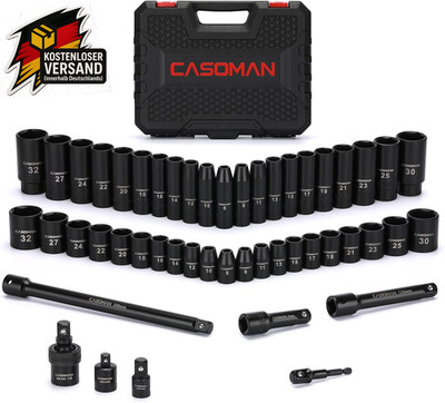 CASOMAN 49PCS 1/2-Inch Drive Impact Socket Set, Deep&Shallow,Cr-V, 6 Point, Metr