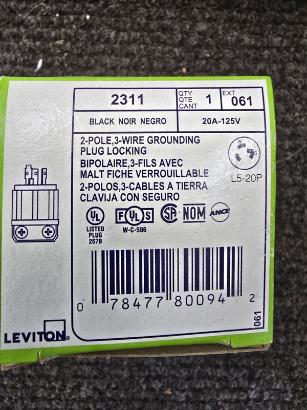 : Lot of 6 Leviton 2311 Locking Plug 20A 125V NEMA L5-20P 2P 3W Industrial New