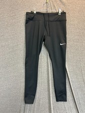 Nike Dri-Fit Fast Running Tights Womens Large Black Stretch Swoosh Logo Gym