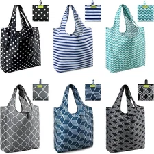 Foldable Reusable Grocery Bags - 6 Pack w/Handles