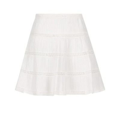 CELINE White Pleated Lace Detailed Cotton Skirt Size F40/US 8