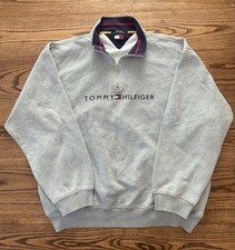 Vintage 90s Tommy Hilfiger Men  s 2XL Spellout Embroidered 1/4 Zip Sweatshirt