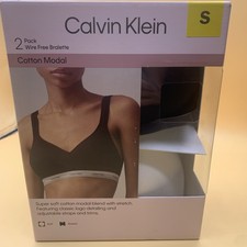 New Calvin Klein Women's Cotton Modal 2 Pack No Wire Bralette Black White Small