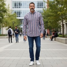Y2K Chaps Easy Care Men's L Blutton Down Shirt Striped Long Sleeve Casual Preppy