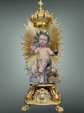 Bambinello Gesu' Napoletano Bambino Ihs piccolo Re trono design arte 23x23x63 cm