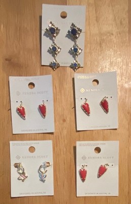Lot of 5 Kendra Scott Earrings Blue Drop Red Heart Studs Sadie Butterfly Huggie