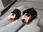 Vintage MIRIAM HASKELL Black & Shiny Copper GLASS BEAD Clip EARRINGS