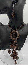 Boho Wooden Necklace Earrings Set Natural Earth Tone