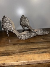 Rhinestone Crystal Satin Ivory Wedding Pump Heels Sz 8