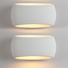 Modern Wall Uplighters White Plaster Indoor Lights 2 Pack | Up Down Lamps